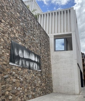 Imagen secundaria 2 - De arriba abajo, 'Bandera negra'; detalle de 'Papel de pared: El Maelström'; y la lona 'Dientes de palestino'